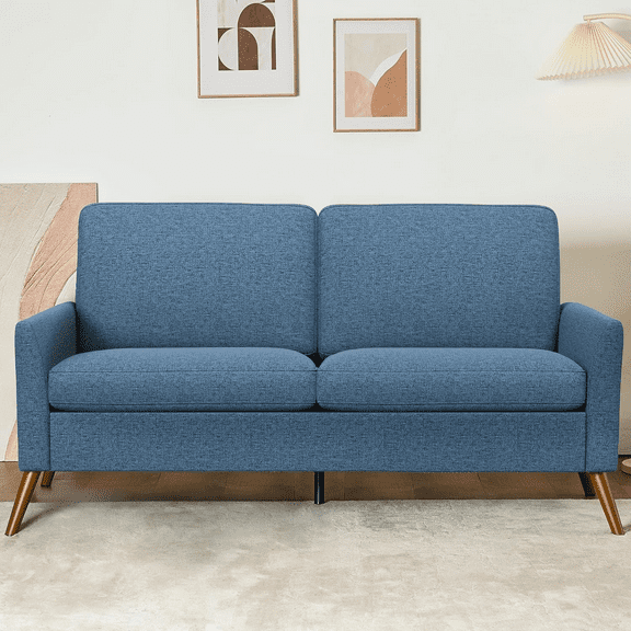 68" Loveseat Sofa, Comfy Blue Linen Couches for Living Room, Mid Century Modern Love Seat Sofa, Tool-Free Setup Small Couches for Bedroom Office