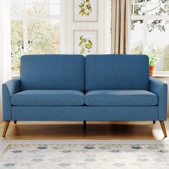 68" Loveseat Sofa, Comfy Blue Linen Couches for Living Room, Mid Century Modern Love Seat Sofa, Tool-Free Setup Small Couches for Bedroom Office