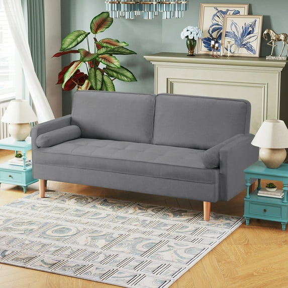 68" Loveseat Sofa, Mid Century Modern Couches for Living Room, 2 Seater Couches with 2 Pillows for Bedroom Furniture, Apartment,Beige