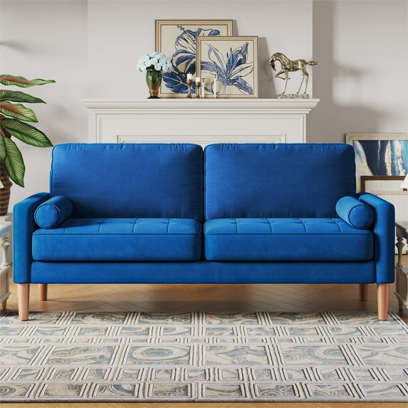 68" Loveseat Sofa, Mid Century Modern Couches for Living Room, 2 Seater Couches with 2 Pillows for Bedroom Furniture, Apartment,Blue