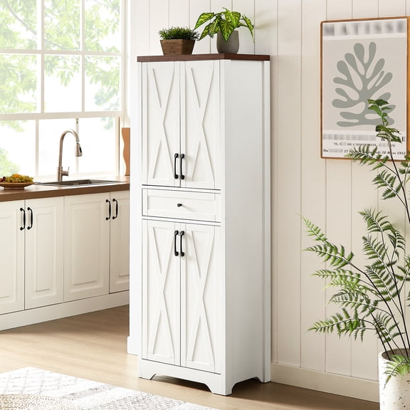 68" Multi - functional Sideboard in White and Walnut / Enhances Room Aesthetics