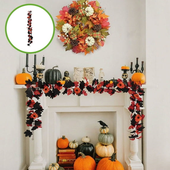 68" Multicolor Artificial Maple Leaf Vine - Halloween & Fall Decor with Pumpkins, Polyester Rattan Hanging Wreath for Fireplace, Wall, Party, Christmas Home Decoration - 1 Piece