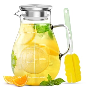 68 oz Glass Pitcher with Lid and Spout, 2 L Heat & Cold Resistant Glass Water Carafe with Precise Scale Line for Hot/Cold Water, Easy to Clean Large Drink Pitcher for Cold and Hot Beverage