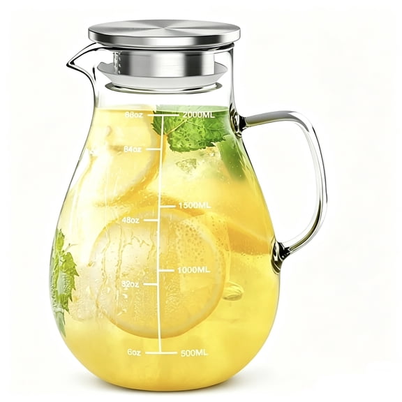 68 oz Glass Pitcher with Lid and Spout, 2 L Heat & Cold Resistant Glass Water Carafe with Precise Scale Line for Hot/Cold Water, Easy to Clean Large Drink Pitcher for Cold and Hot Beverage