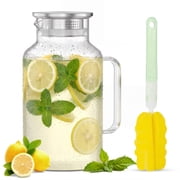 68 oz Glass Pitcher with Lid and Spout, 2 Liter Glass Jugs with Handle for Fridge, Borosilicate Water Pitcher, Heat Resistant Carafes for Hot/Cold Drinks, Stainless Steel Filter Lids, Dishwasher Safe