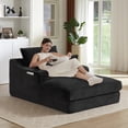 thumbnail image 1 of 68" Oversized Chaise Lounge Chair Indoor, Holaki Corduroy Upholstered Boneless Sofa Bed with 2 Cup Holder & Throw Pillow, Comfy Cloud Sofas Couch for Living Room, No Assembly Required, Black, 1 of 8