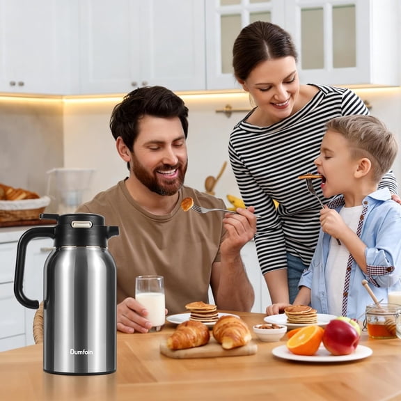 68 Oz Thermal Coffee Carafe, Stainless Steel Insulated Vacuum Pot for Hot & Cold Drinks, Silver