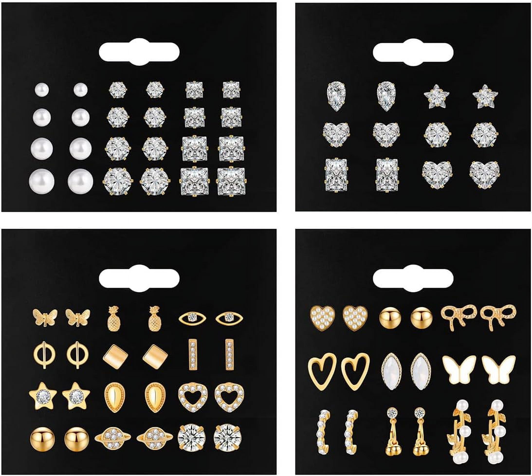 UMEHOME 68 Pairs Gold Stud Earrings For Women Multipack, Hypoallergenic Assorted Earring Set Multiple Piercings, Cubic Zirconia Pearl Butterfly Stud Hoop Earring Pack[Z8211]