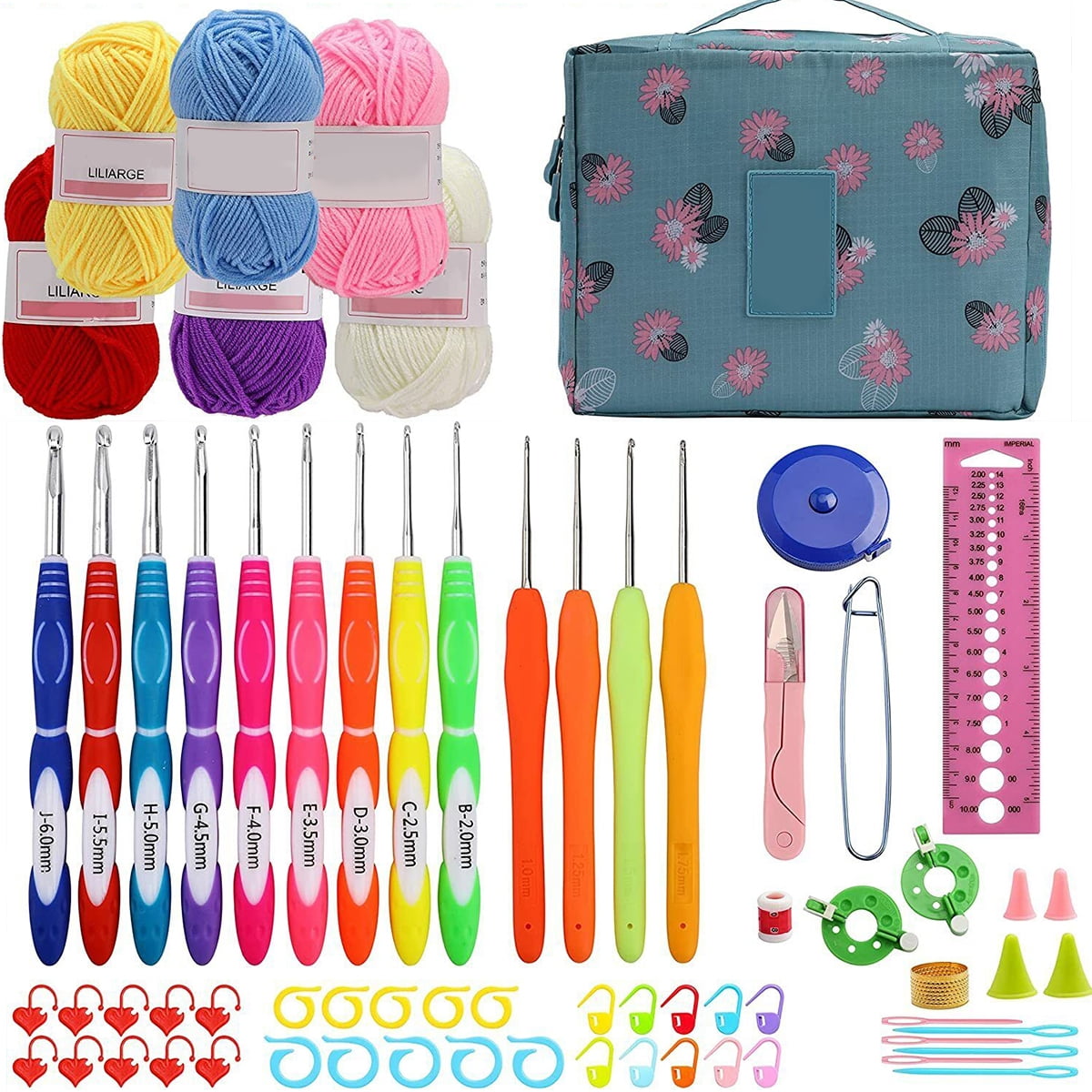 Retrok 82pcs Crochet Kits for Beginners Colorful Crochet Hook Set with Storage Bag and Crochet Accessories Ergonomic Crochet Kit Practical Knitting