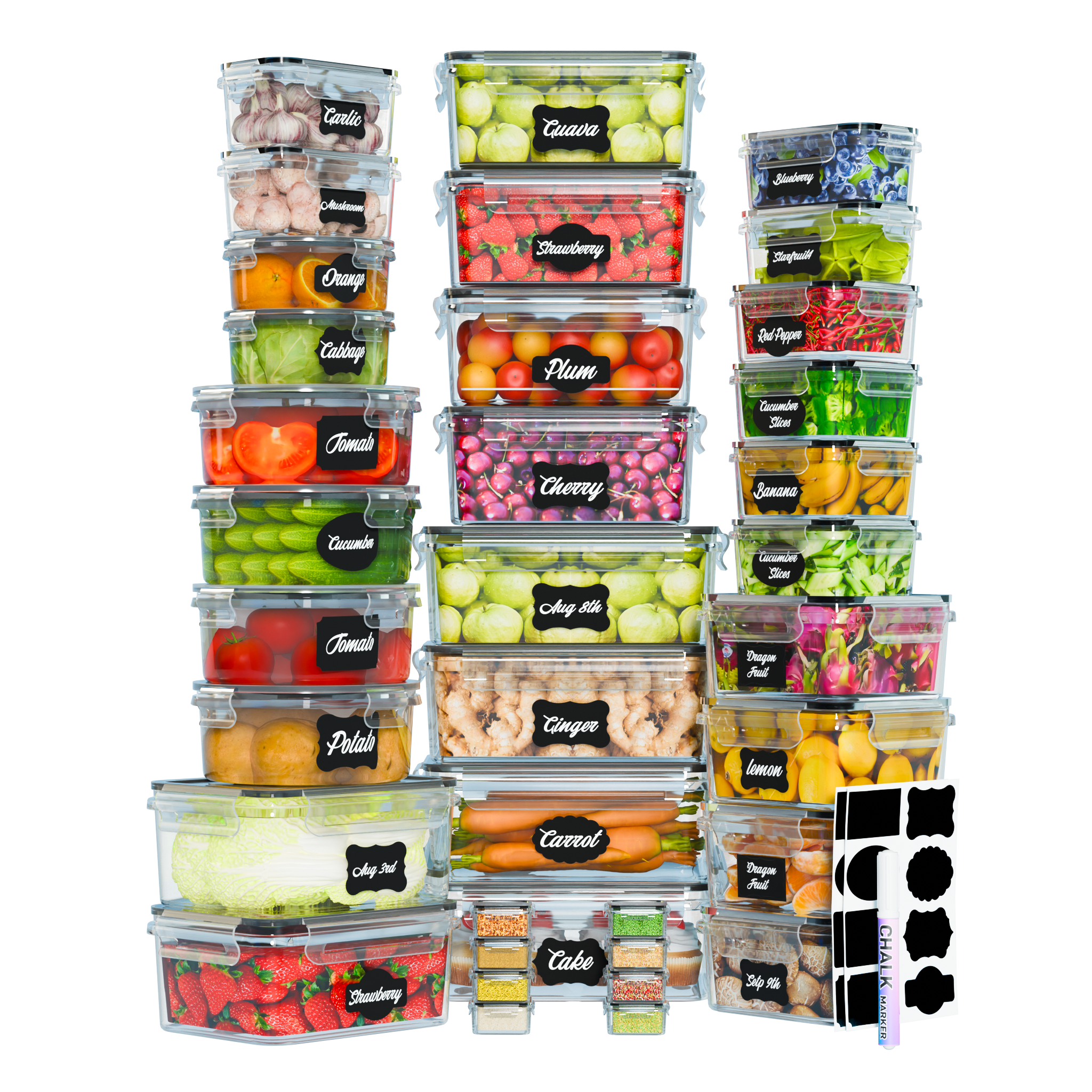 68 Pcs Food Storage Containers with Lids Airtight, Plastic Meal Prep Container for Pantry & Kitchen Organization & bento box & snack containers, BPA-Free, Leak-Proof with Labels & Marker Pen - Walmart.com