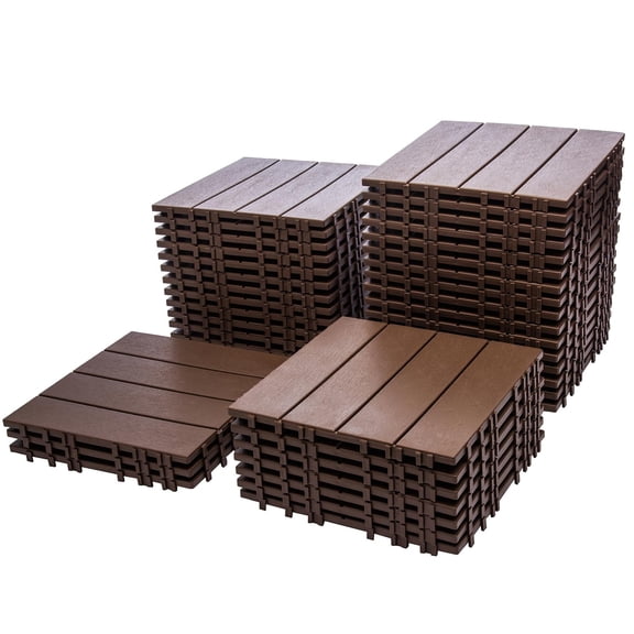 68 Pcs Interlocking Deck Tile (11.42"x11.42"), 61.60 Sq.Ft Deck Flooring Outdoor Waterproof All Weather, Flooring Tiles for Balcony, Backyard, Indoor & Outdoor, Brown