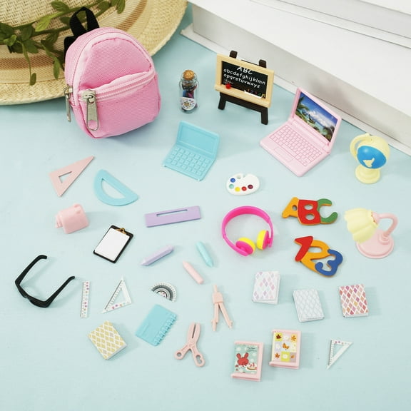 68 Pcs Mini School Supplies Cute Doll School Supplies Decorative Dollhouse School Accessories Adorable Mini School Accessories for Dolls Accessories Set