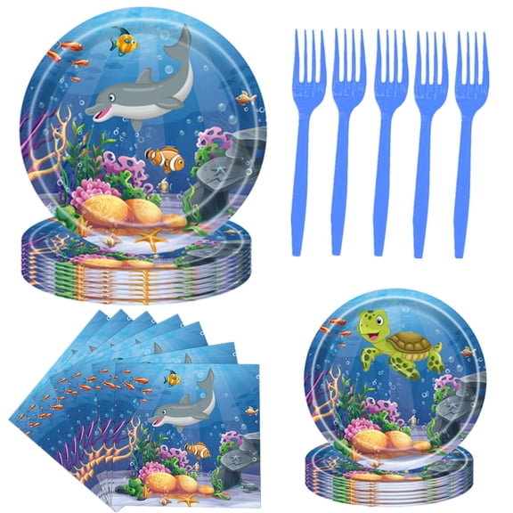 68 Pcs Under The Sea Party Decorations, Ocean Birthday Party Plates and Napkins Set Sea Animal Theme Tableware Set, Underwater Creatures Table Decor Supplies, Serves 16 Guests