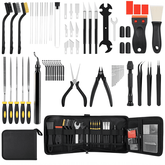 68-Piece 3D Printer Tool Kit with Storage Case, Scraper, Deburring Tool, Metal Files, Hand Drill, Tweezers and Cleaning