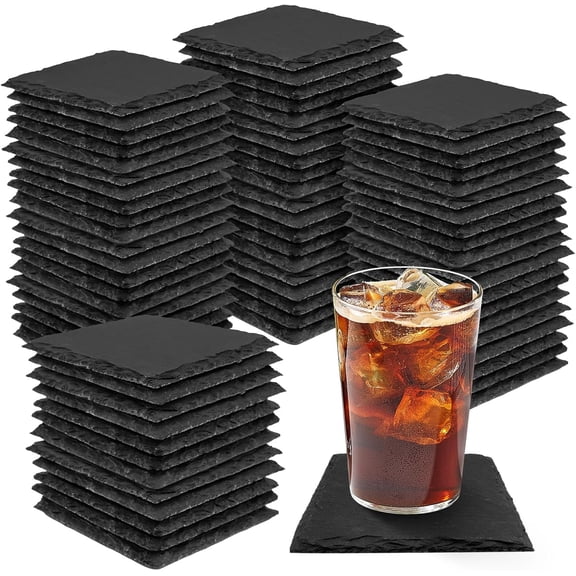 68 Piece Square Slate Coaster Set 4 x 4 Inch Black