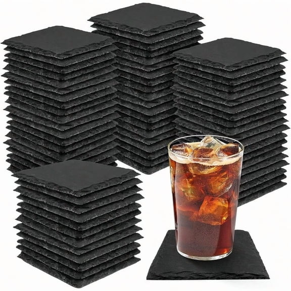 68 Pieces Slate Coasters Size 4 x 4 inch Black Coasters Stone Coaster Set SquarePerfect for use in Your Home Office Kitchen bar Christmas or Anywhere.