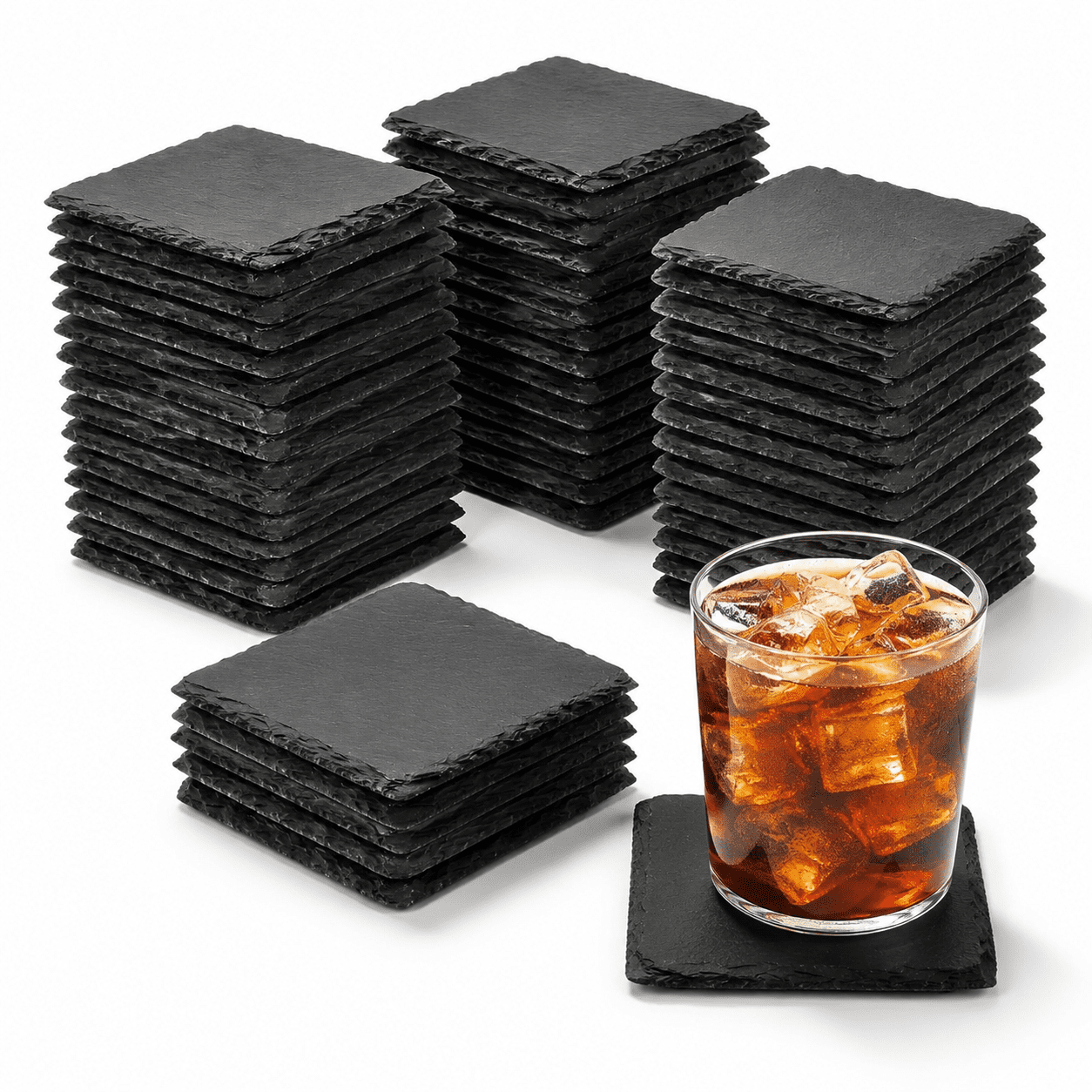 68 Slate Coasters 4 Inch Black Stone Coaster Set Square - Walmart.com