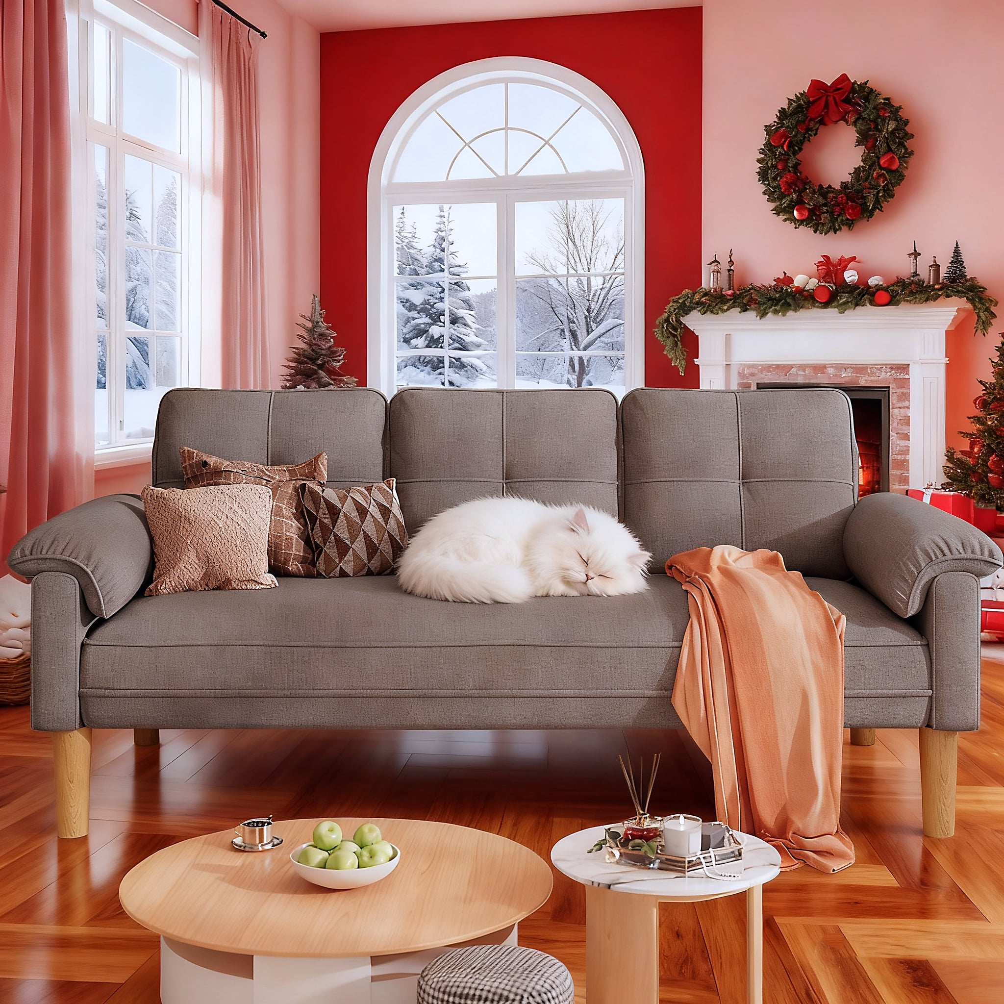 69"Couches for Living Room, Lofka Loveseat Sofa, Padded Armrests, Solid Wood Legs, Comfort Backrest, for Small Apartments, Office, Dark Grey