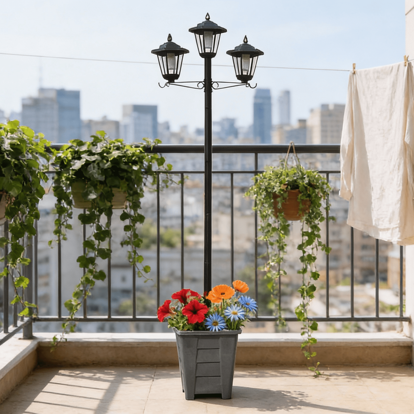 DJGIFI Solar LED Outdoor Lamp Post Light with Planter Bohemian 3-Head Waterproof 1-Pack 18.9 x 9.84 x 68.9 in