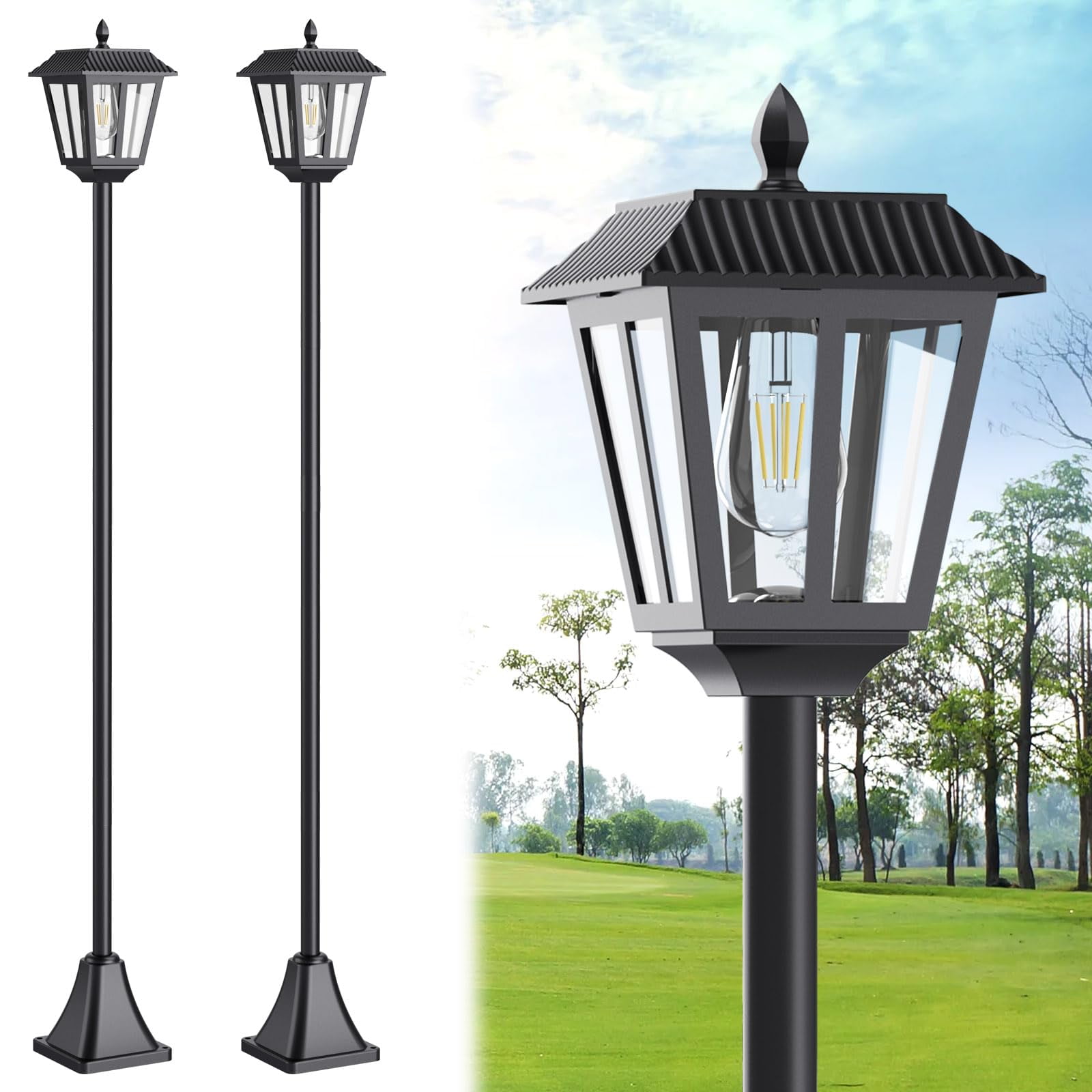 68" Solar Lamp Post Light Outdoor - 3000K Warm IP45 Waterproof Post Solar Lights Outdoor, Pole ...