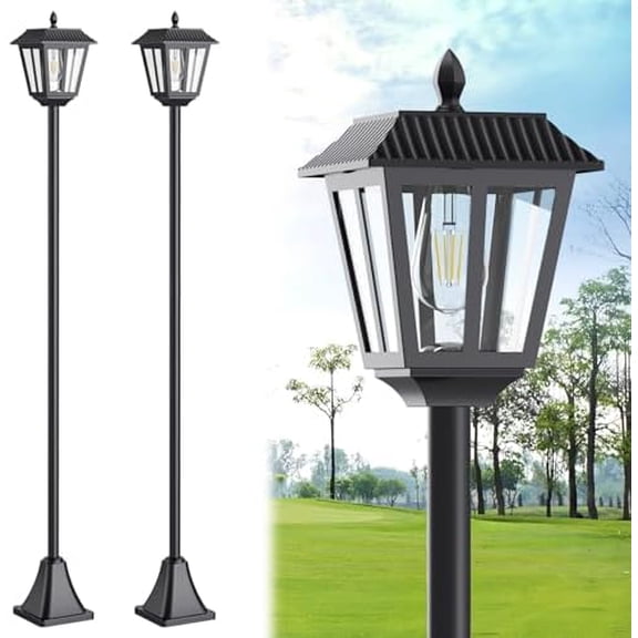 68" Solar Lamp Post Light Outdoor - 3000K Warm White, IP45 Waterproof Post Solar Lights Outdoor, Pole Lights Decorative Lamp for Yard Garden Patio Lawn Pathway Driveway Front/Back Door (2PK)