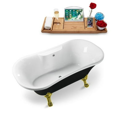68" Streamline N103GLD-CH Clawfoot Tub and Tray With External Drain