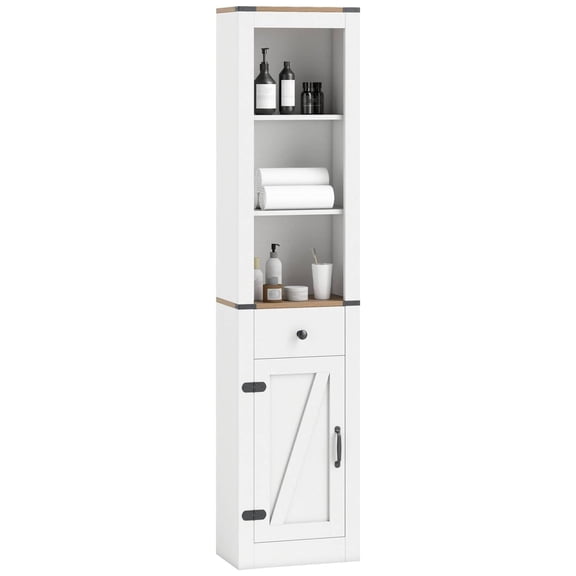 68 Tall Bathroom Cabinet with Barn Door, Narrow Slim Storage Organizer Unit with Drawer & Adjustable Shelf, Rustic Farmhouse Floor Cabinet for Laundry Room, Living Room, Kitchen