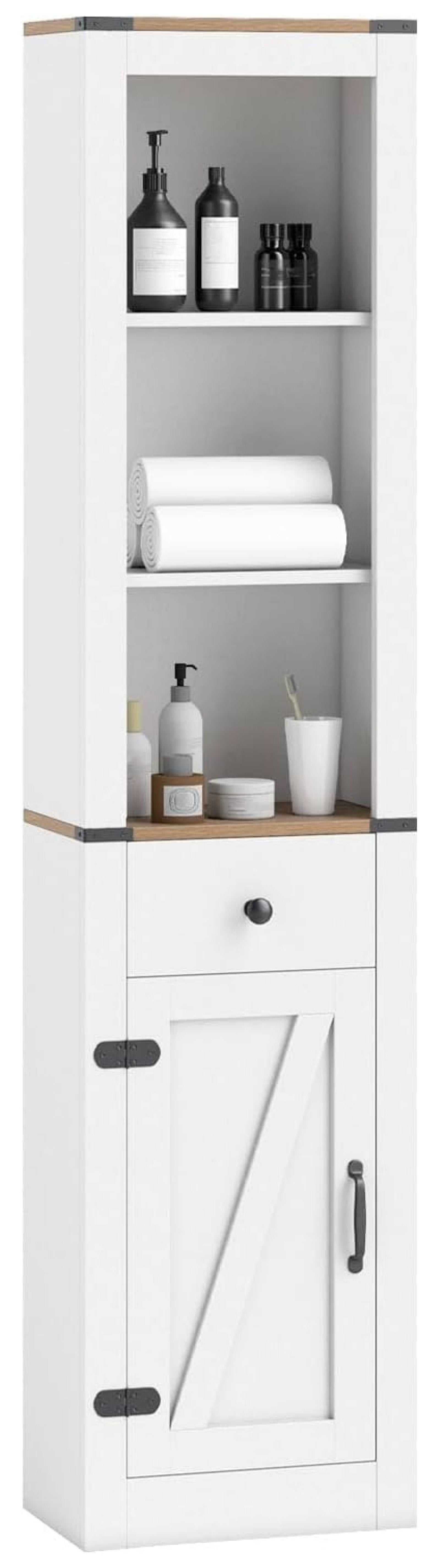 68” Tall Bathroom Cabinet with Barn Door, Narrow Slim Storage Organizer Unit with Drawer & Adjustable Shelf, Rustic Farmhouse Floor Cabinet for Laundry Room, Living Room, Kitchen