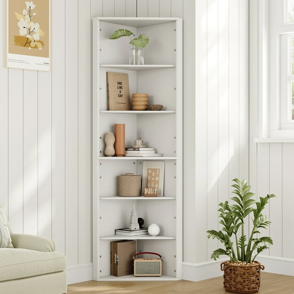 68" Tall Corner Bookshelf Bookcase, 6 Tier Corner Shelf with Adjustable Shelf,Freestanding Corner Display Storage Shelf for Living Room, Office, Kitchen, Bath Room,Small Space, White