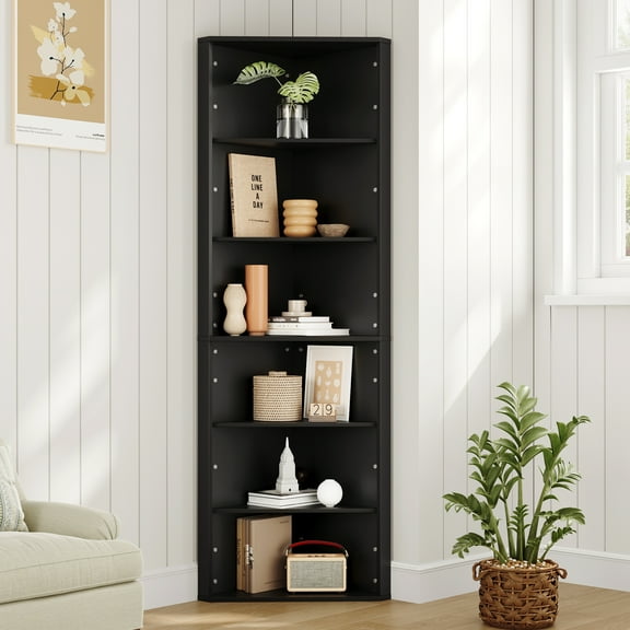 68" Tall Corner Bookshelf Bookcase, 6 Tier Corner Shelf with Adjustable Shelf,Freestanding Corner Display Storage Shelf for Living Room, Office, Kitchen, Bath Room,Small Space, Black