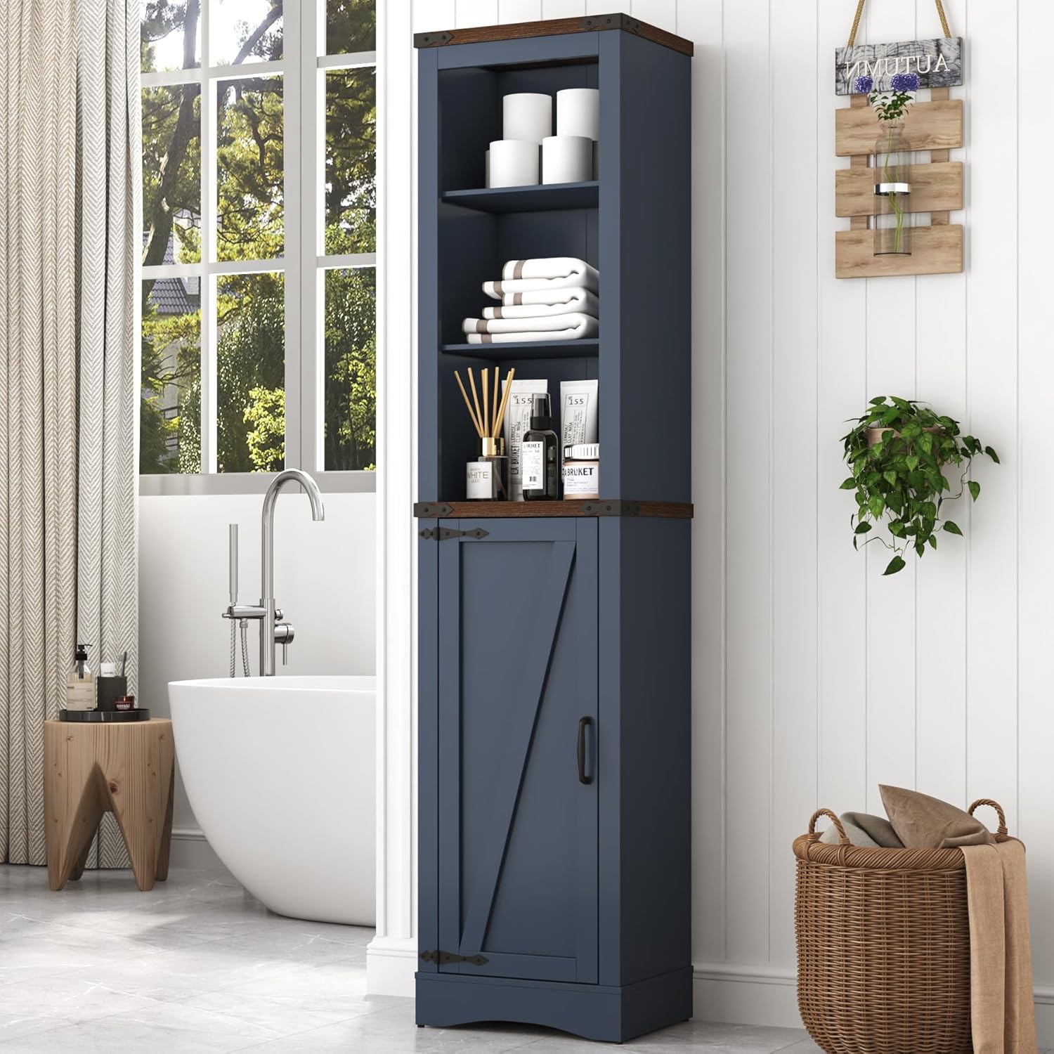 68" Tall Farmhouse Bathroom Storage Cabinet, 5-Shelf Storage Cabinet ...