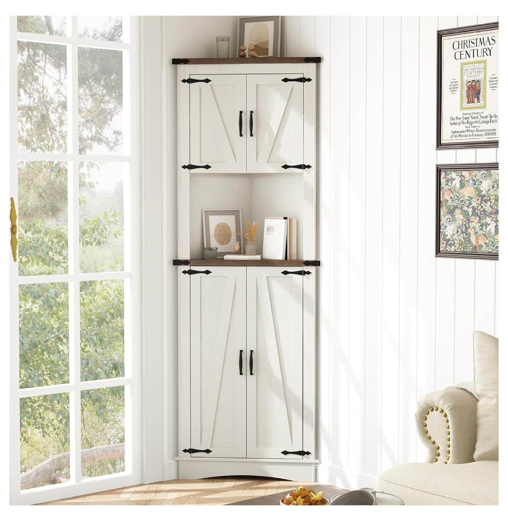68" Tall Farmhouse Corner Corner Storage with 4 Doors
