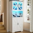 thumbnail image 1 of 68" Tall Kitchen Pantry, LED Pantry Cabinet & Power Outlets Wood Storage Cabinet with Microwave Stand, White Pantry Storage Adjustable Shelves for Kitchen Cupboard Dining Room, 1 of 10