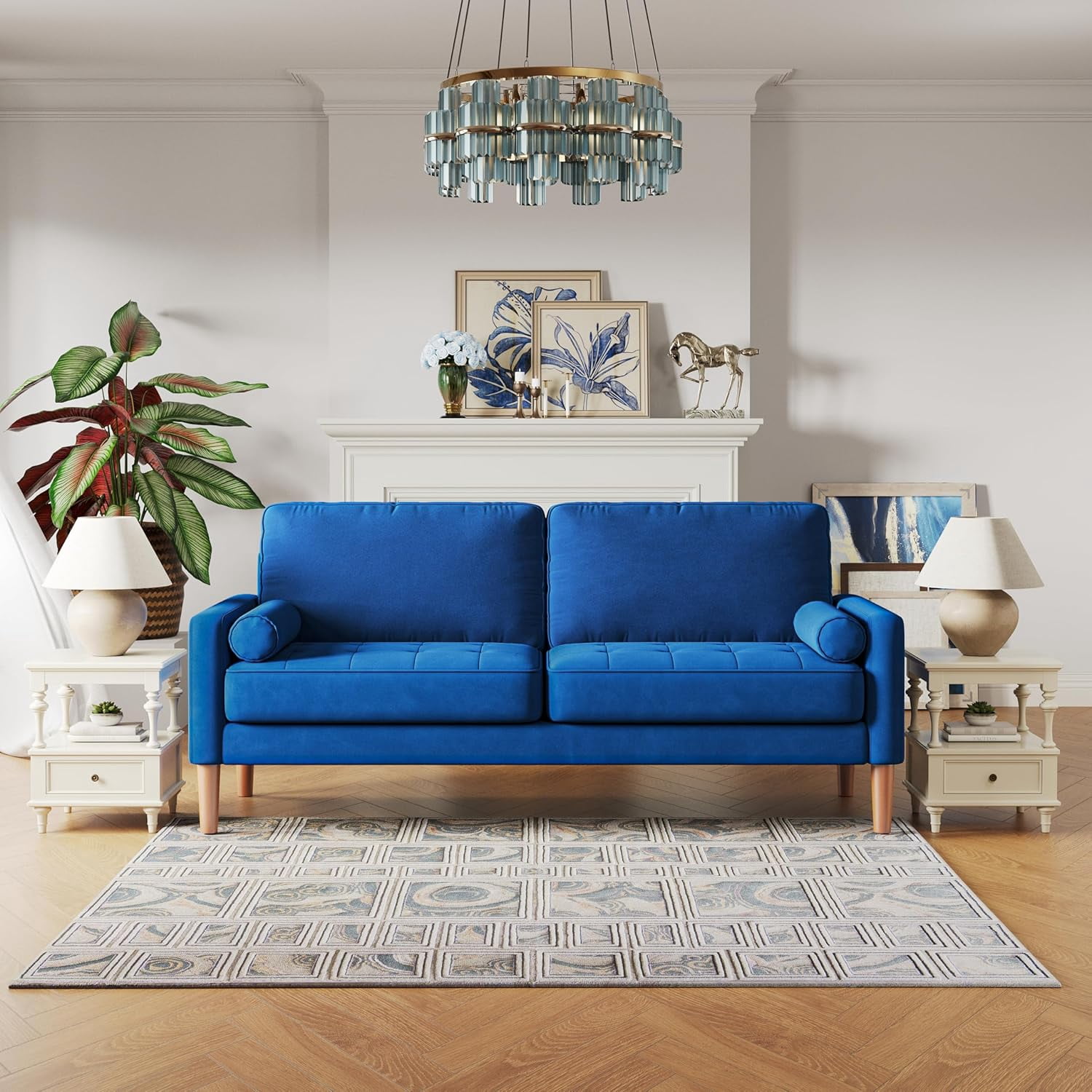 68" Velvet Loveseat Sofa for Bedroom, Wood Loveseat with Spring — free download