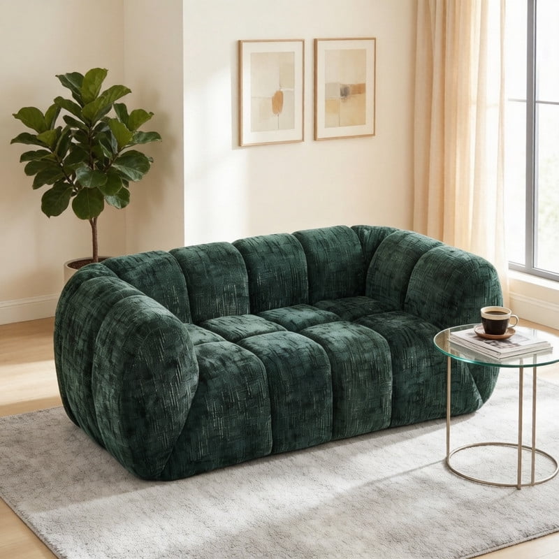 68''W Pure Foam Boneless No Assembly Floor Armrest Sofa, Chenille Modern Loveseat, Deep Seat 2-Seater Upholstered Couch