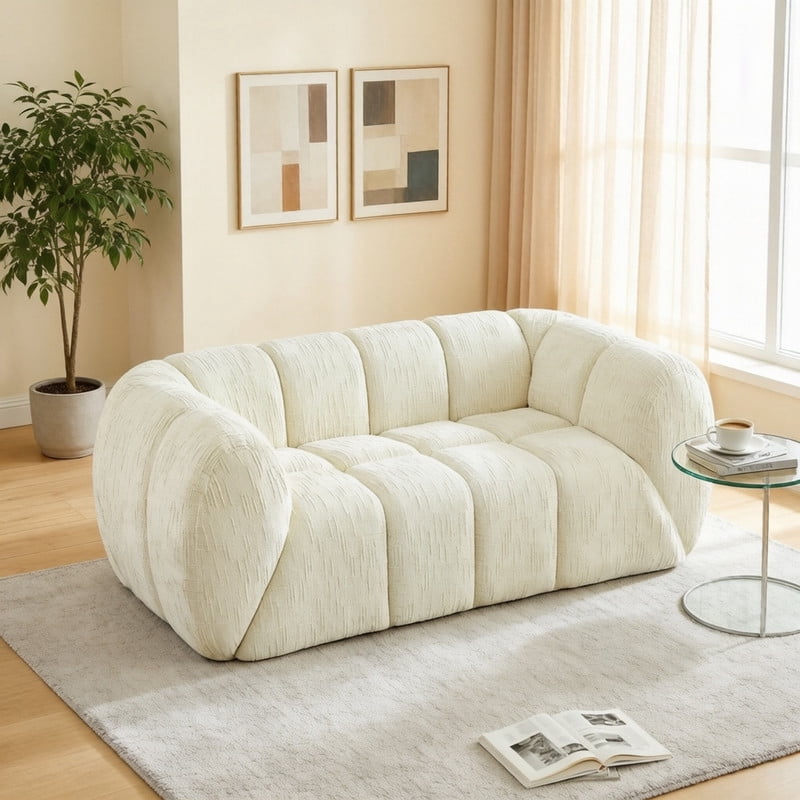 68''W Pure Foam Boneless No Assembly Floor Armrest Sofa, Chenille Modern Loveseat, Deep Seat 2-Seater Upholstered Couch