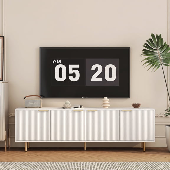 68" White Modern TV Console | Ideal for Home Decor | MDF and Particle Board Build | Spacious Storage for Living Room