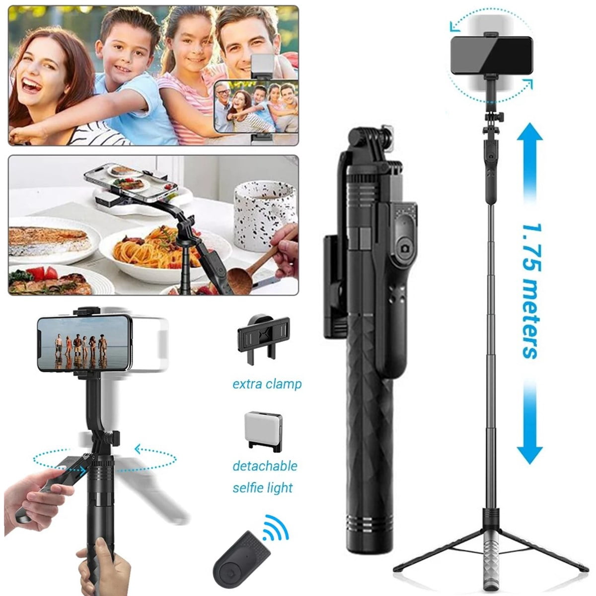 68" Wireless Selfie Stick Tripod Stand With Foldable Remote and Light For Phone Live Streaming Video Recording Adjustable Extendable Portable Phone Mount Accessory