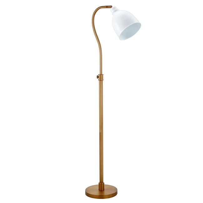 68 in. Adjustable Reading Floor Lamp with White Frosted Glass Dome Shade, Brass