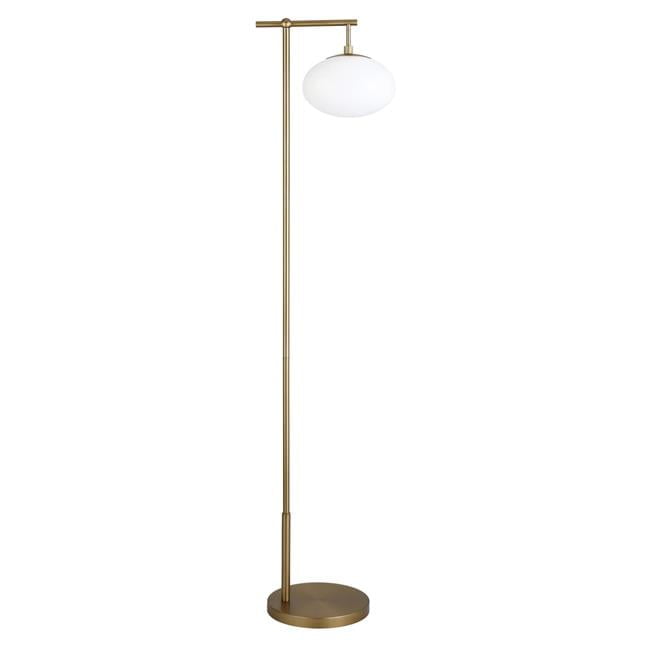 68" Brass Reading Floor Lamp with White Frosted Glass Globe Shade