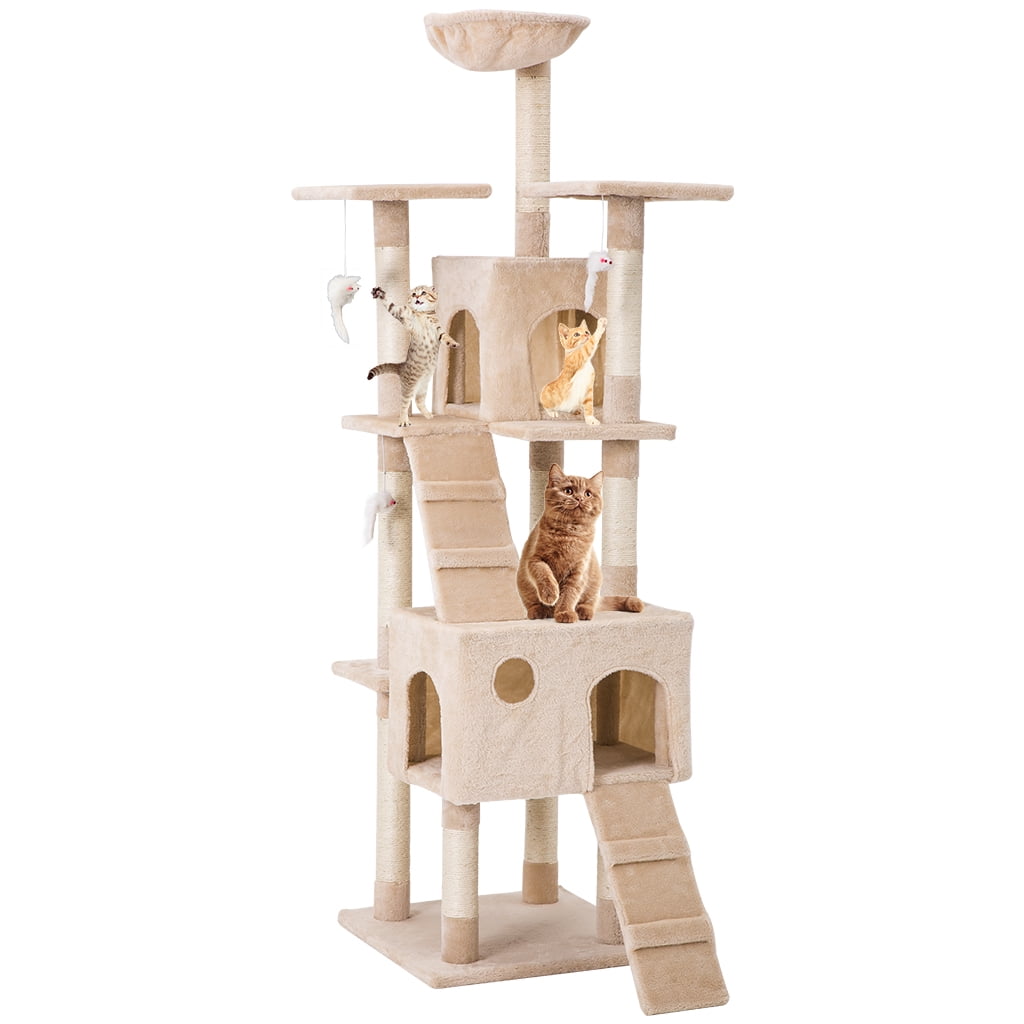 68 inches Multi-Level Cat Tree with Sisal-Covered Scratching Posts Plush Perches Hammock and Condo Cat Tower Furniture - for Kittens Cats and Pets