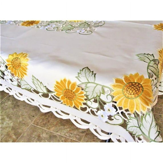 68 x 104 in. Sunflower on Cream Fabric Tablecloth