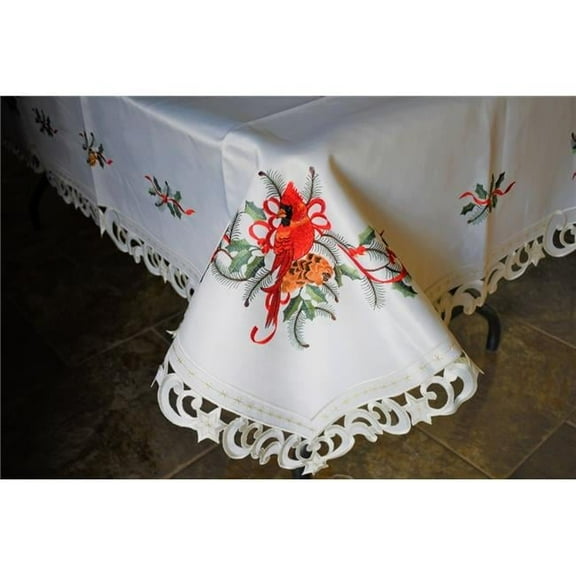 68 x 126 in. Cardinal & Pine Cone on Branches Tablecloth