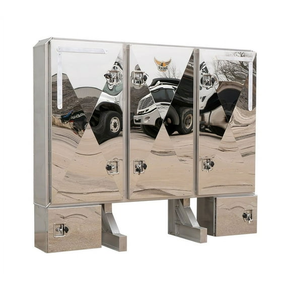 68" x 80" x 14" Viking Vaulted Aluminum Flatbed Trailer Cab Rack with Mirror Finish 3 Doors & 2 Small Toolboxes - Headache Rack for Semi Trucks for Easy Haul & Store Trailer Equipments