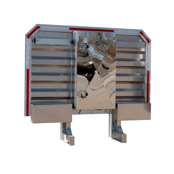 68"x80" Viking Sleeper Aluminum Cab Rack w/ Mirror Finish Mini-Vault Center Box, 2 Chain Hanger & 2 Half Tray Headache Rack for Semi Trucks, Flatbed Trailer - Hold 14 Chains Each Side