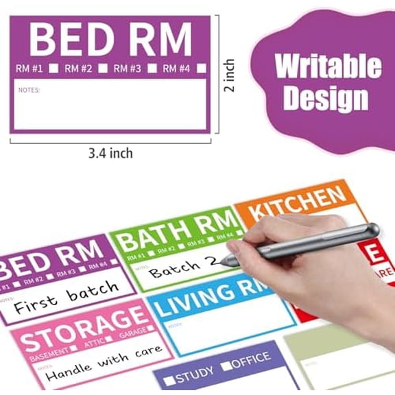 680 Home Moving Labels, 3.4 x 2 inches, 8-Color Coded Packing Box Stickers with Fragile and Blank Customizable Labels