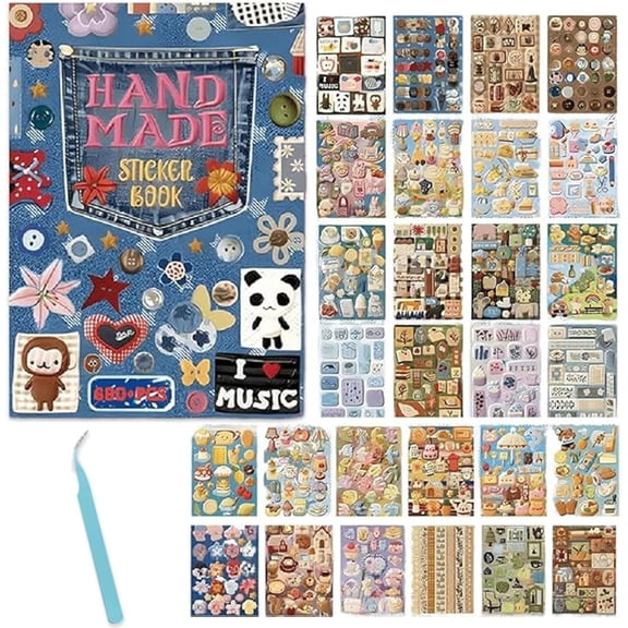 680+ Pcs Realistic Faux Embroidery Effect Sticker Book, Self Adhesive Soft-Touch 3D Embroidery Patches, Flat Matte Stitching Style Decals for Scrapbooking(Q)