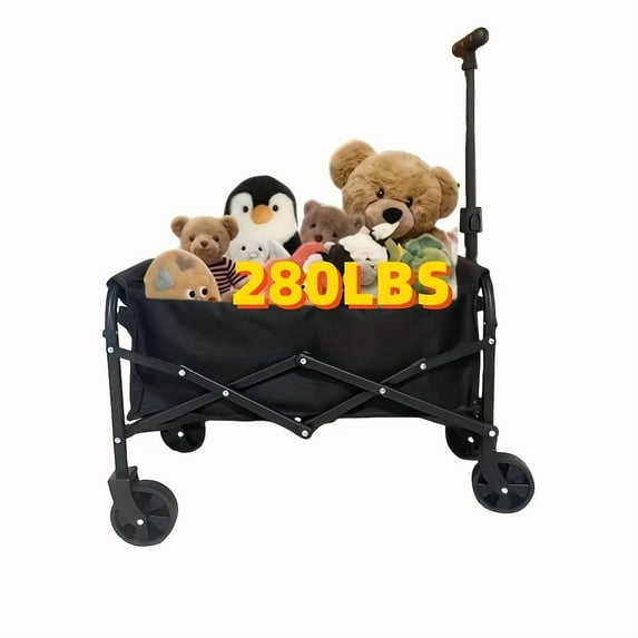 680 lbs Capacity Foldable Four-Wheel Travel Trolley Cart, Large All-Terrain Wheels, Heavy Duty Multi-Purpose Grocery Cart for Shopping, Sports, Camping, Black, Versatile Rolling Storage Cart