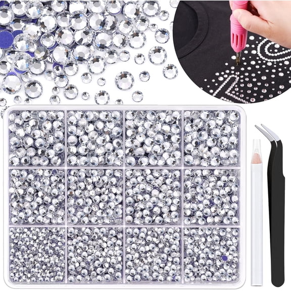 6800Pcs Black Hotfix Rhinestones for Clothing, 2-5mm Mixed Sizes Iron On Flatback Glass Gems for Crafts, Bedazzling Crystals Black Rhinestones for Crafting Hats Shoes Fabric Nail Art