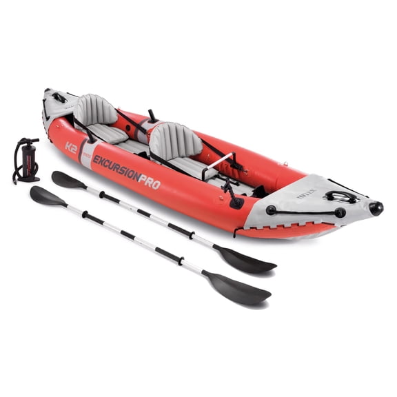 68309EP Excursion Pro K2 Inflatable Kayak Set: includes Deluxe 86in Kayak Paddles and High-Output Pump  SuperTough PVC  Adjustable Bucket Seat  2-Person  400lb Weight Capacity Bundle with Cleanin